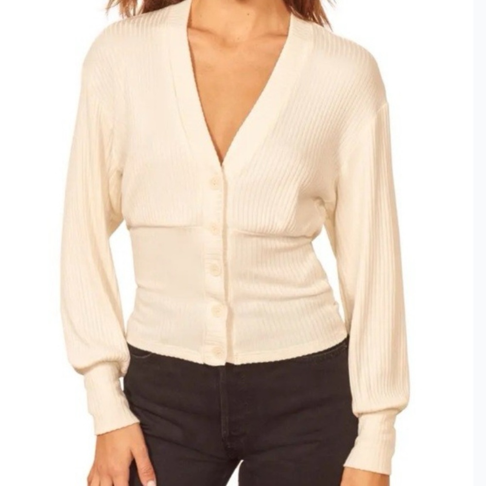 Reformation Ivory Button-Up Cardigan